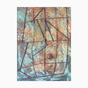 Conjunto abstracto con formas arquitectónicas, años 50, hierro y óleo sobre lienzo
