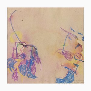 Peinture Expressionniste Abstraite, 1950s, Crayon sur Papier, Encadré