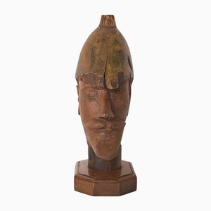 Tête de Soldat en Bois Sculpté à la Main