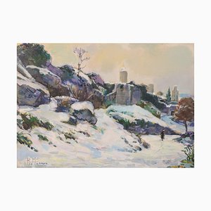 R. Marrera, Impressionistische Schneelandschaft, Mitte des 20. Jahrhunderts, Öl auf Papier, Gerahmt