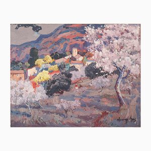 Josep Mas Pou, Almond Blossom Landscape, Mid-20th Century, Oil on Canvas