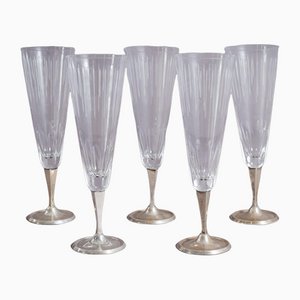Silver and Glass Drinking Glasses, Set of 5