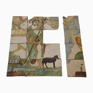 Antique Polychrome Tile Composition with Mural of Jesus