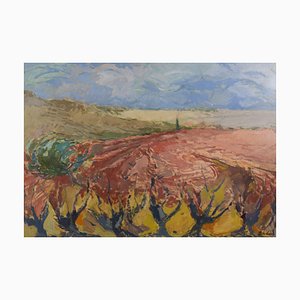 Josep Ma Pinto, Paysage avec Vignes, Milieu du 20ème Siècle, Huile sur Panneau