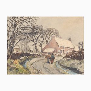 Village in the Snow, Late 19th Century, Watercolor on Paper