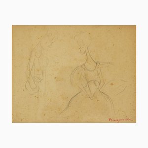 Bougaria, A Conversation Between Two Figures, Pencil Drawing