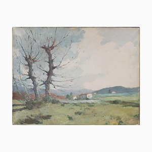 Paesaggio con alberi e montagne, 1947, olio su tela