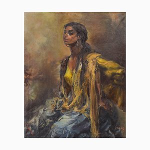 Chica romaní, mediados del siglo XX, óleo sobre lienzo, enmarcado