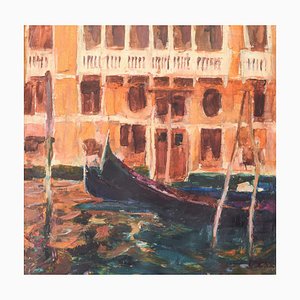 Jesus Fernandez Bautista, Gondolas in Venice, Mid-20th Century, Oil & Watercolor on Paper, Framed