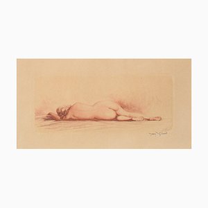 Jean Auguste Vyboud, Grabado desnudo, principios del siglo XX, tinta sobre papel, enmarcado