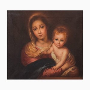 Madre e bambino, XIX o XX secolo, olio su tela, con cornice