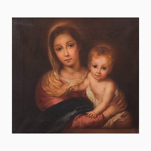 Madre e hijo, siglo XIX o XX, óleo sobre lienzo, enmarcado