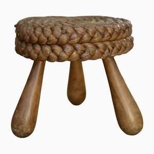 Stool in Woven Rush by Adrien Audoux & Frida Minet, France, 1950s