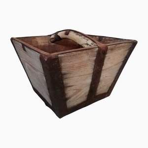 Firewood Basket in Solid Chestnut and Wrought Iron