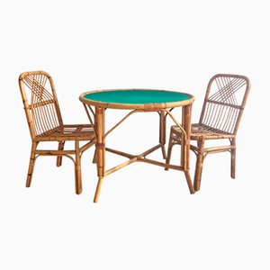 Mid-Century Modern Italian Bamboo Table & Chairs, 1970s, Set of 3