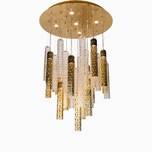 Italienischer Rundrohr, LED & Muraneser Glas Kronleuchter von VGnewtrend