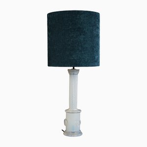 White Smoked Glass Table Lamp with Aquamarine Shade