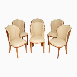 Art Deco Walnut Cloud Back Dining Chairs, Set of 6