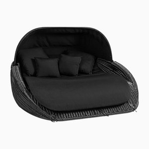 Black Interlaced Outdoor Twin Chaise Longue in PLT with Black Cushion from VGnewtrend
