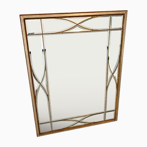 Large Mirror with Wooden Frame, Brass Details & Lozenge Design, 1940s