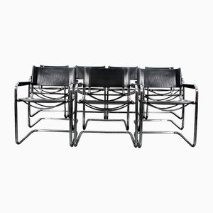 S34 Black Leather Armchairs by Mart Stam & Marcel Breuer for Linea Veam, 1970s, Set of 10