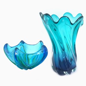 Vase aus Muranoglas in Twisted Türkis