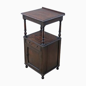 Antique Carved Oak Washstand Bedside Table, 19th Century