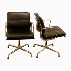 EA 207 Armchairs in Black Leather by Charles & Ray Eames for Vitra, Set of 2