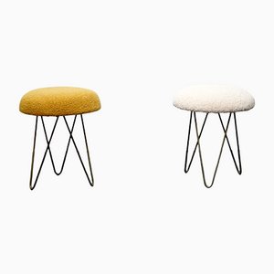 Vintage Stools with Hoop Legs and Plush Seats, Set of 2