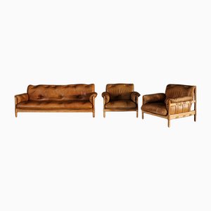 Leather Coja Sofa & Armchairs by Arne Norell, Set of 3