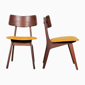 Dutch Teak & Yellow Upholstery Dining Chairs from Topform, 1960s, Set of 2