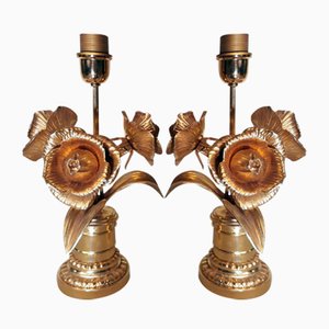 Lampade in stile Hollywood Regency in ottone dorato di Maison Jansen, Francia, set di 2