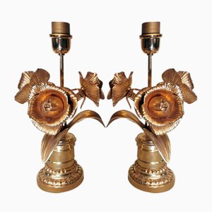 Lámparas francesas estilo Hollywood Regency de latón dorado de Maison Jansen. Juego de 2