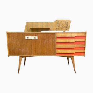 Italian Wooden Board Formica Brass Sideboard in the Style of Gio Ponti, 1950s