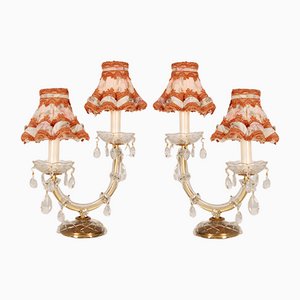 Viennese Regency Style Crystal & Gold Brass 2-Light Maria Theresa Table Lamps, Set of 2