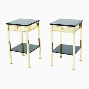 French Brass and Black Lacquer 2-Tier Nightstands 1960s, Set of 2