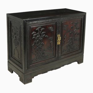 Chinese Carved Zitan Sideboard in Black Lacquer