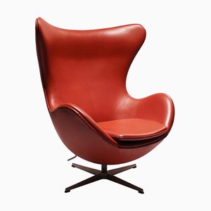 Modell 3316 the Egg Chair aus rotem Leder von Arne Jacobsen für Fritz Hansen, 2001