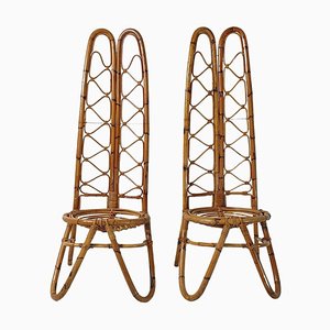 Italian Bamboo Highbacked Easy Chairs, 1950s, Set of 2