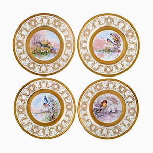 Platos decorativos de porcelana de Camille Tharand para Limoges, años 30. Juego de 4
