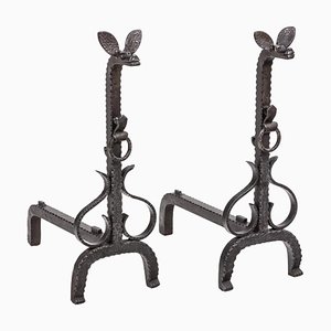 Cast Andirons in Iron, 20th Century, Set of 2