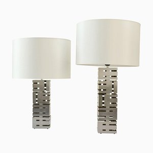 Square Stainless Steel Table Lamps by Laurel Company, Set of 2