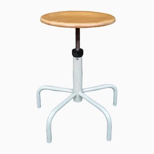 Swivel Stool with Adjustable Height & Wooden Seat, Italy, 1970