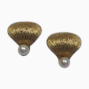 14 Ct. Gold Earclips with a Pearl and Bark Finish from Bernhardt Hertz