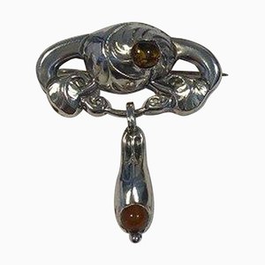 Art Nouveau Silver Brooch with Amber by Peter Christian Jensen