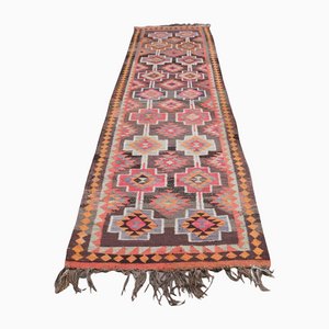 Alfombra de pasillo Kilim Oushak turca vintage de tejido plano hecha a mano