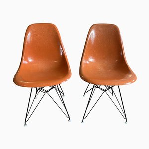 Vintage Orange Fiberglass Chairs by Eames, Set of 2