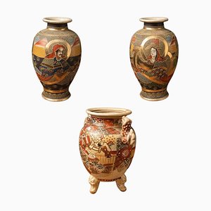 Asian Hand Painted Vases, Set of 3