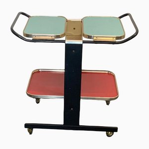 Brass Painted Metal and Colored Laminate Trolley, 1960s