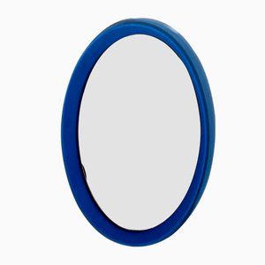 Blue Glass Framed Oval Mirror, Italy, 1960s